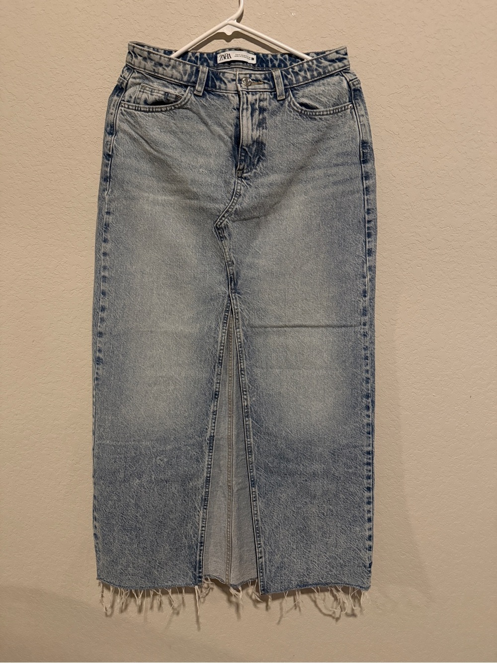 Zara Light Blue Straight-Leg Jeans Skirt